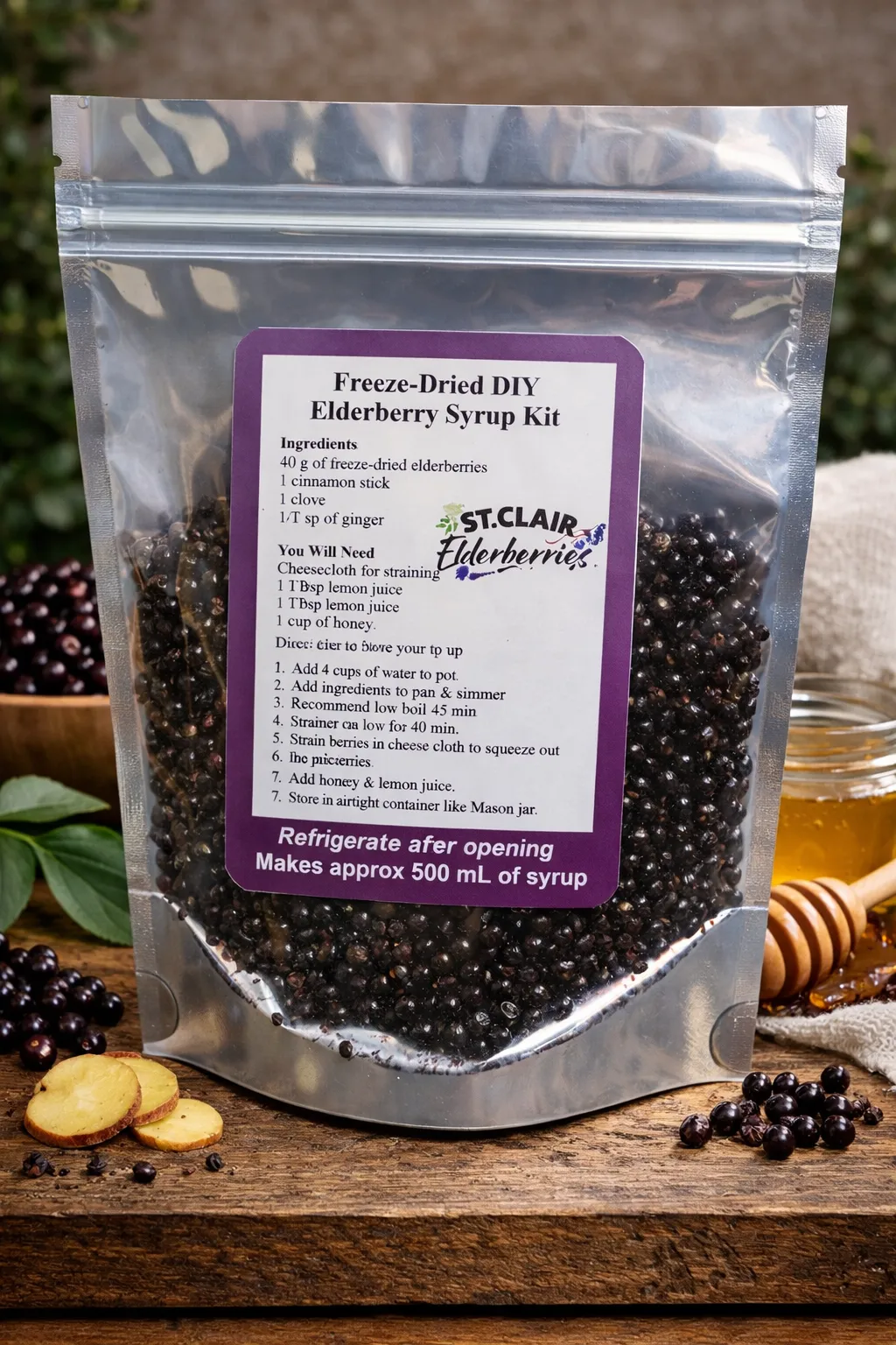 Freeze Dried Elderberry Syrup Kit – 40g Mylar Bag